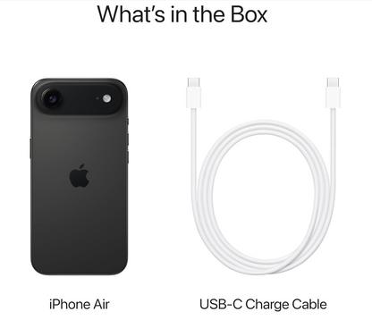 Apple iPhone Air 256GB: O iPhone mais fino de sempre, ecrã de 6,5 polegadas com ProMotion até 120Hz, poderoso chip A19 Pro, câmara frontal centralizada, bateria para todo o dia; Preto Espacial